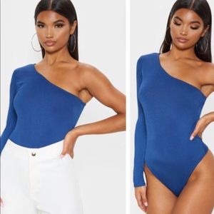 Blue one shoulder bodysuit